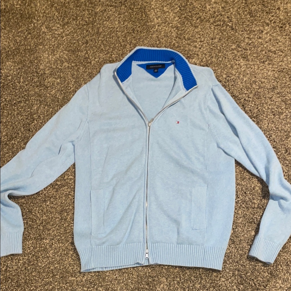 Tommy Hilfiger Men's Light Blue Zip-Up Sweater
